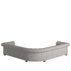 Divano componibile Chesterfield a L, 7 posti, beige / grigio / marrone, lino / velluto / pelle rigenerata