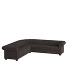 Divano componibile Chesterfield a L, 7 posti, beige / grigio / marrone, lino / velluto / pelle rigenerata