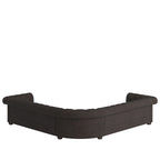 Divano componibile Chesterfield a L, 7 posti, beige / grigio / marrone, lino / velluto / pelle rigenerata