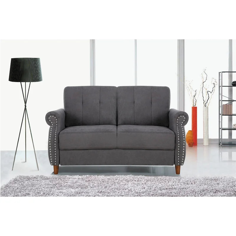Divanetto a 2 posti con bordo chiodato grigio / color cammello / blu oceano / beige