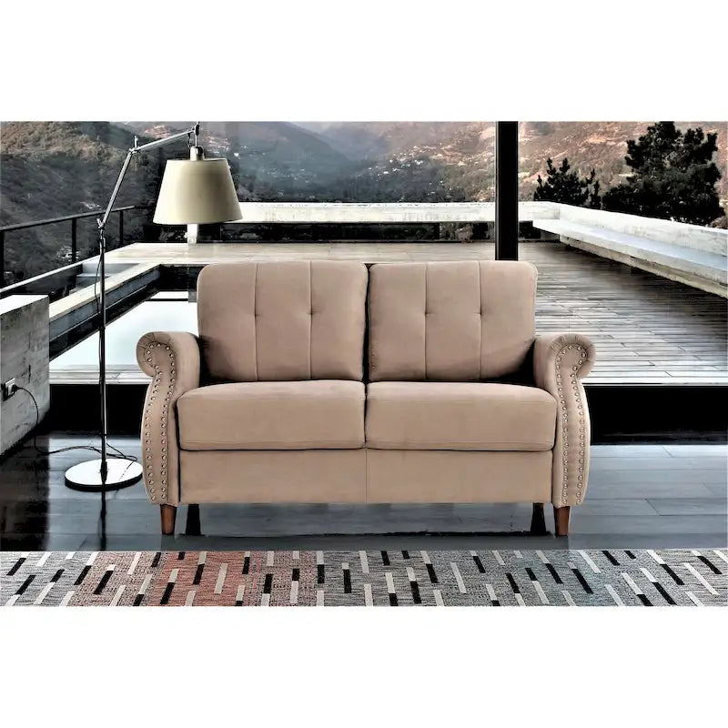 Divanetto a 2 posti con bordo chiodato grigio / color cammello / blu oceano / beige