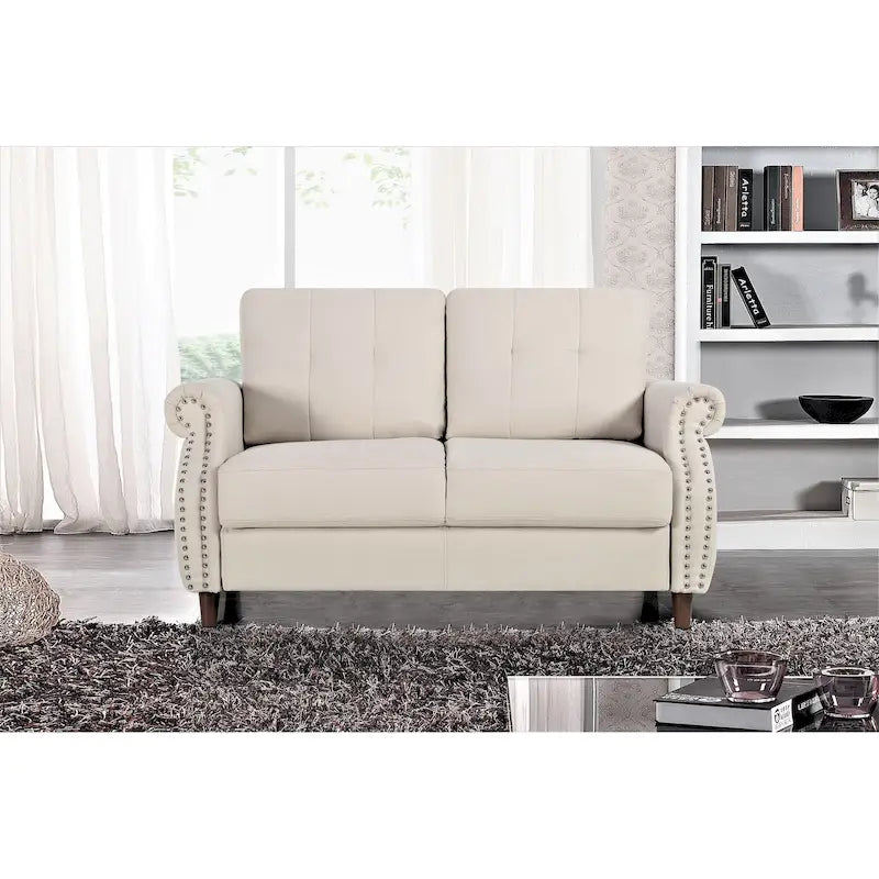 Divanetto a 2 posti con bordo chiodato grigio / color cammello / blu oceano / beige
