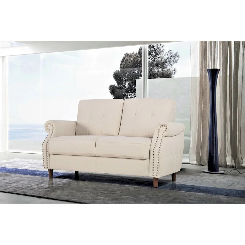 Divanetto a 2 posti con bordo chiodato grigio / color cammello / blu oceano / beige