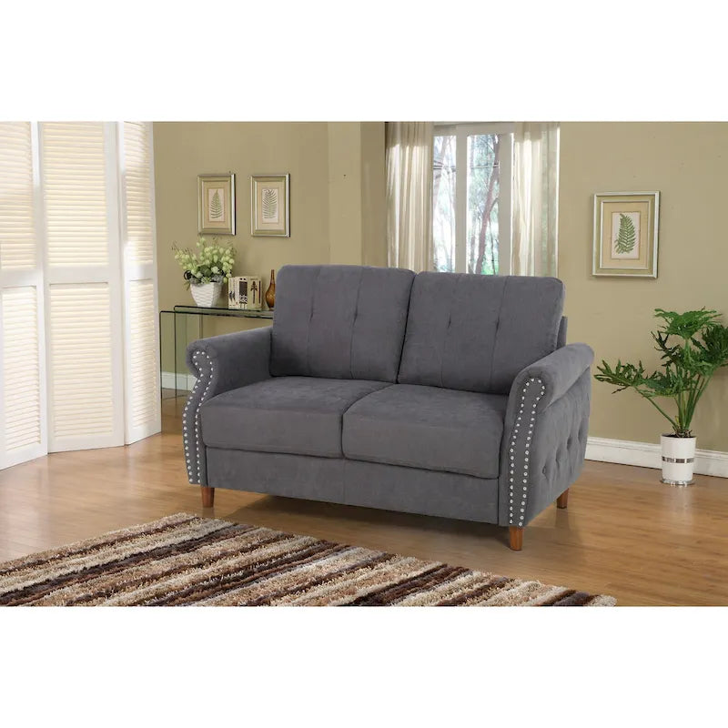Divanetto a 2 posti con bordo chiodato grigio / color cammello / blu oceano / beige