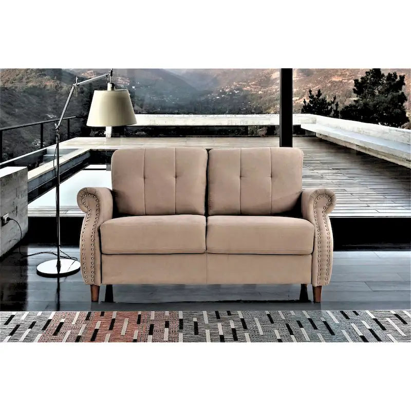 Divanetto a 2 posti con bordo chiodato grigio / color cammello / blu oceano / beige
