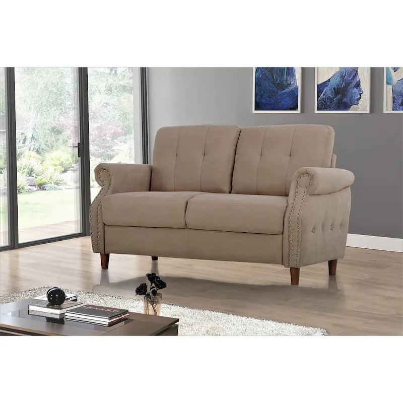 Divanetto a 2 posti con bordo chiodato grigio / color cammello / blu oceano / beige