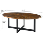 Tavolino da Caffè Ovale – Nero / Marrone / Marrone Rustico, Base in Metallo Incrociata, Posti per 4–6