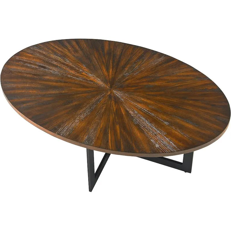 Tavolino da Caffè Ovale – Nero / Marrone / Marrone Rustico, Base in Metallo Incrociata, Posti per 4–6
