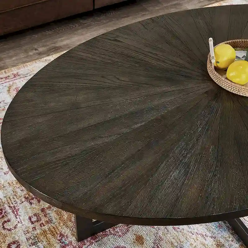 Tavolino da Caffè Ovale – Nero / Marrone / Marrone Rustico, Base in Metallo Incrociata, Posti per 4–6