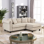 Divano Chesterfield Beige / Grigio, Lino, 3 Posti