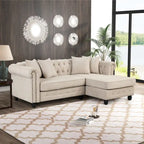 Divano Chesterfield Beige / Grigio, Lino, 3 Posti