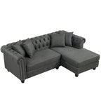 Divano Chesterfield Beige / Grigio, Lino, 3 Posti