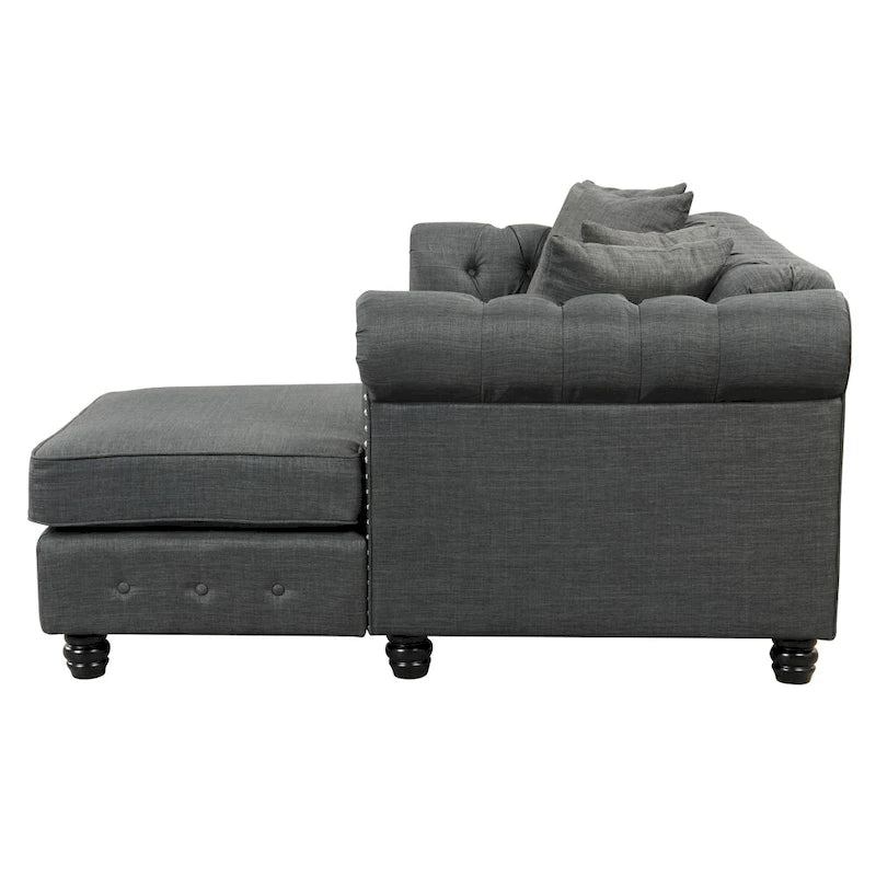 Divano Chesterfield Beige / Grigio, Lino, 3 Posti
