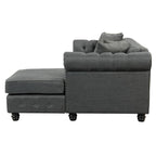 Divano Chesterfield Beige / Grigio, Lino, 3 Posti