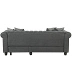 Divano Chesterfield Beige / Grigio, Lino, 3 Posti