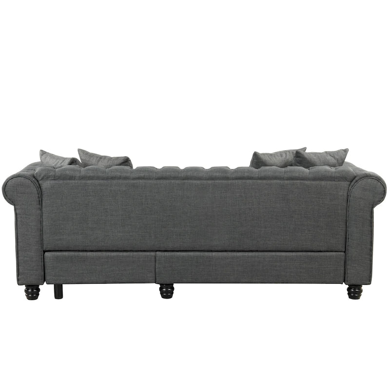 Divano Chesterfield Beige / Grigio, Lino, 3 Posti