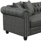 Divano Chesterfield Beige / Grigio, Lino, 3 Posti