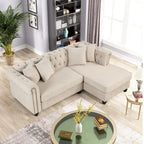Divano Chesterfield Beige / Grigio, Lino, 3 Posti