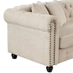 Divano Chesterfield Beige / Grigio, Lino, 3 Posti