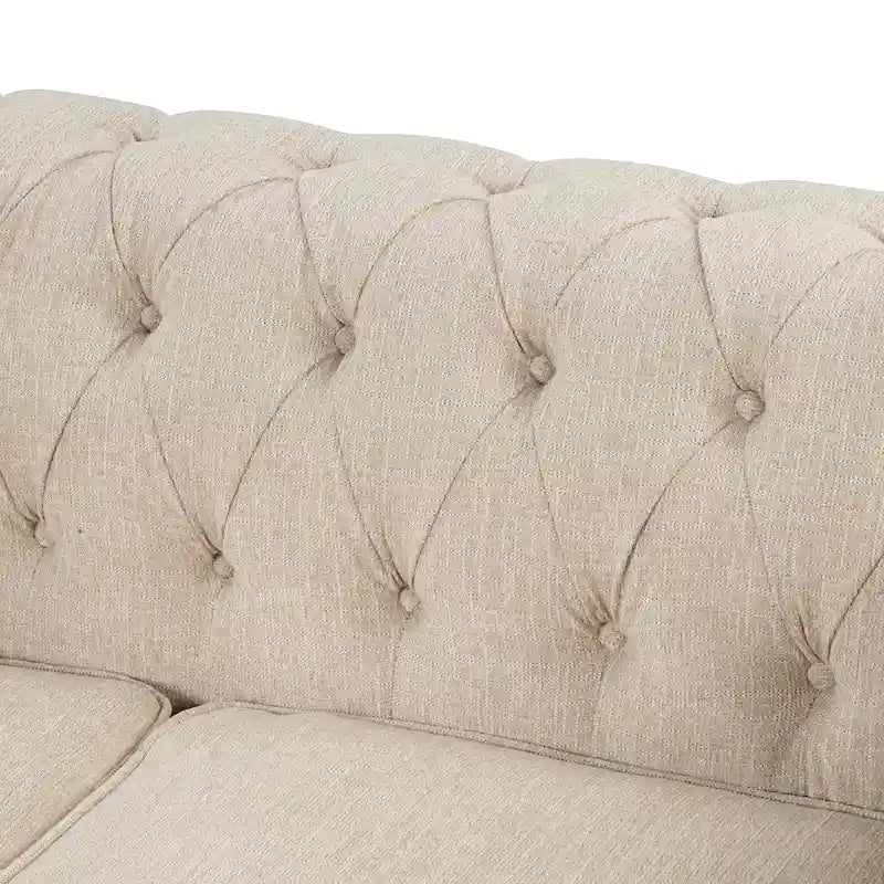Divano Chesterfield Beige / Grigio, Lino, 3 Posti