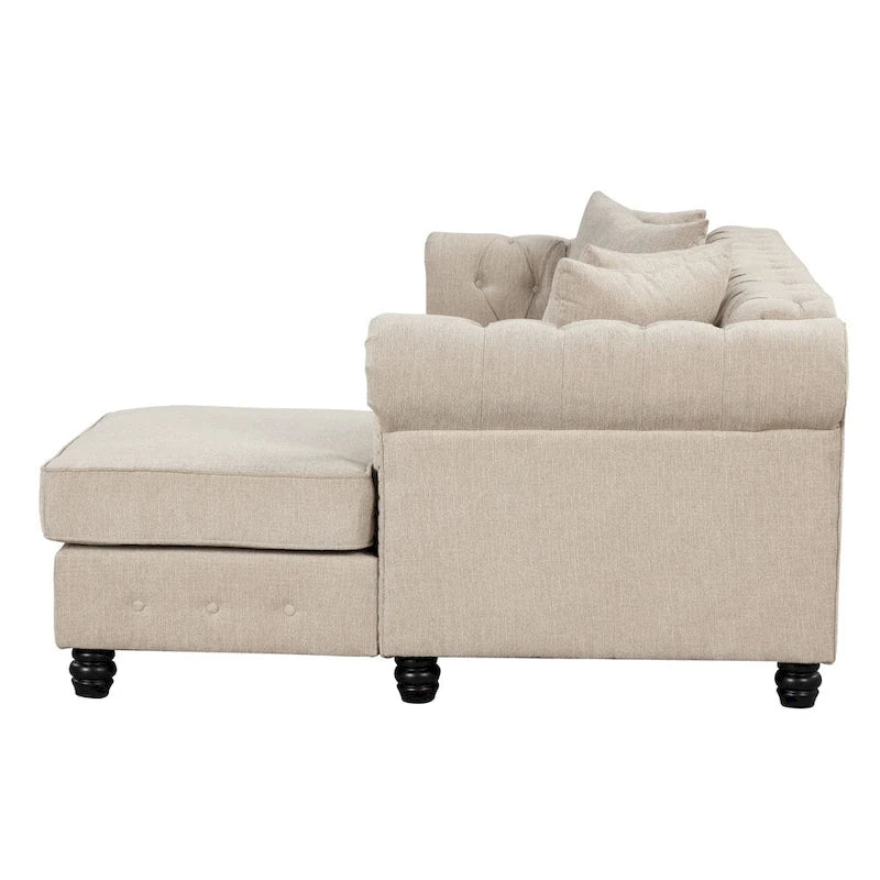 Divano Chesterfield Beige / Grigio, Lino, 3 Posti