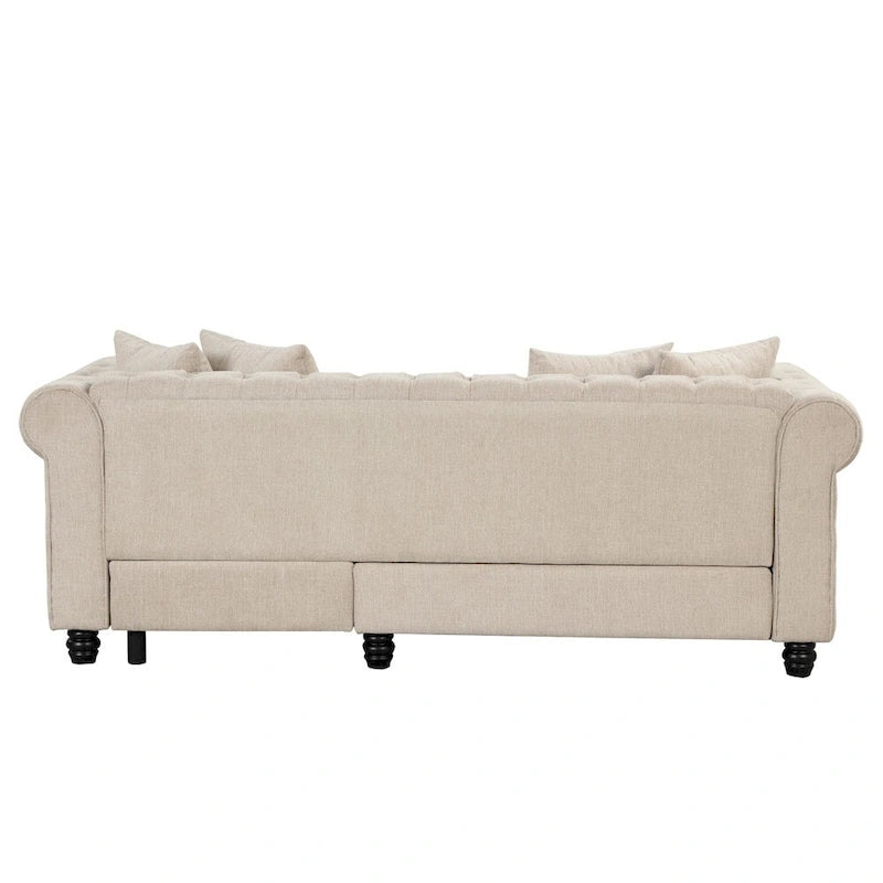 Divano Chesterfield Beige / Grigio, Lino, 3 Posti