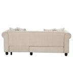 Divano Chesterfield Beige / Grigio, Lino, 3 Posti