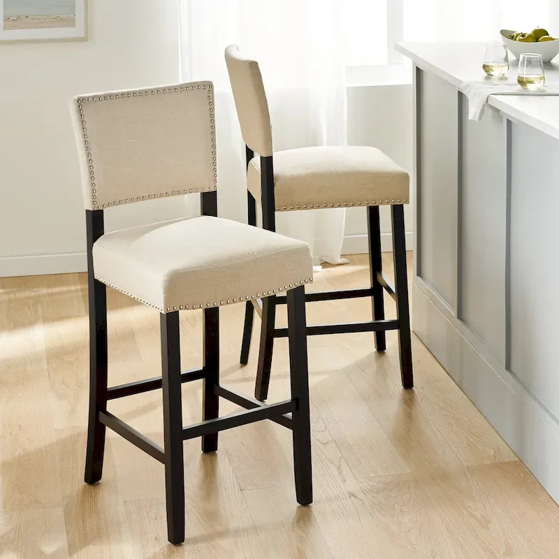 Sgabello da bar contemporaneo in lino beige, set da 2