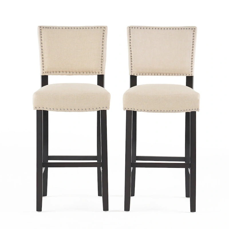 Sgabello da bar contemporaneo in lino beige, set da 2