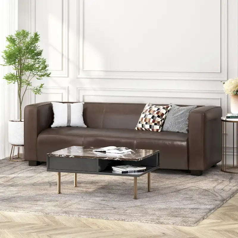 Divano a 3 Posti "Tuxedo" in Similpelle Noce Scura (Cognac / Marrone Scuro / Midnight)