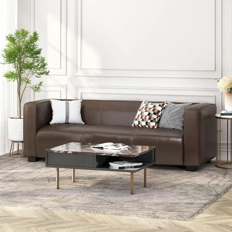 Divano a 3 Posti "Tuxedo" in Similpelle Noce Scura (Cognac / Marrone Scuro / Midnight)