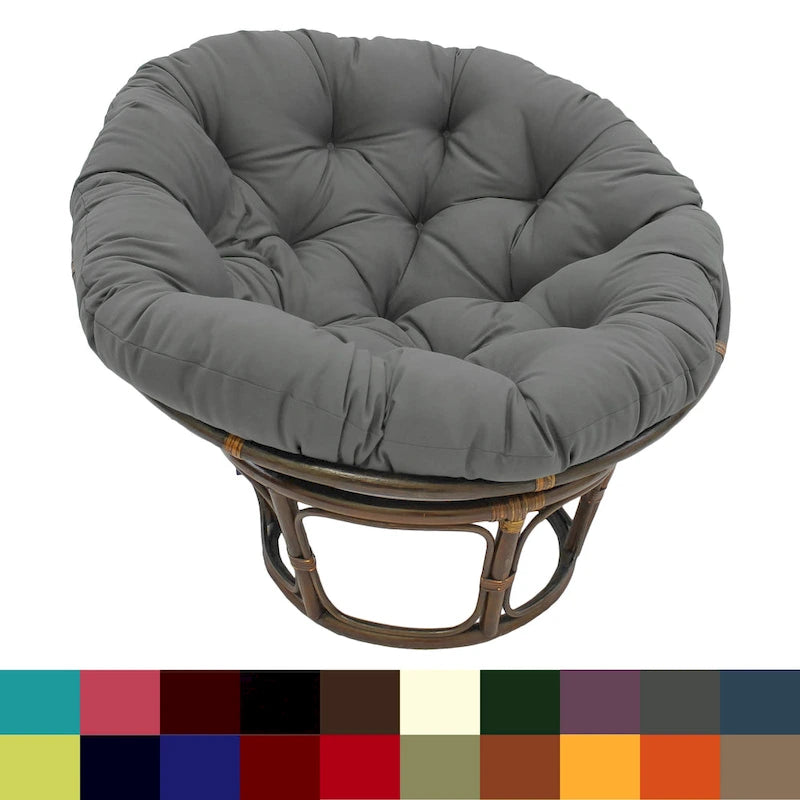 Poltrona Papasan 42" in Rattan con Cuscino in Twill – Colori Assortiti, Singola