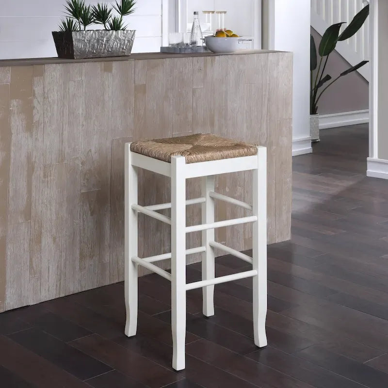 Sgabello da bar senza schienale, sedile in giunco intrecciato, 74 cm H, Nero / Cappuccino / Rovere / Crema, Posti 1