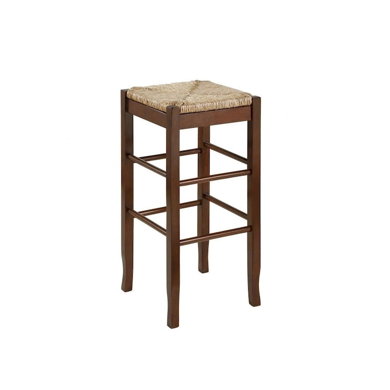 Sgabello da bar senza schienale, sedile in giunco intrecciato, 74 cm H, Nero / Cappuccino / Rovere / Crema, Posti 1