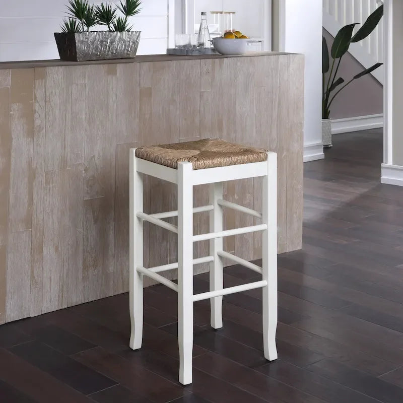 Sgabello da bar senza schienale, sedile in giunco intrecciato, 74 cm H, Nero / Cappuccino / Rovere / Crema, Posti 1