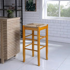 Sgabello da bar senza schienale, sedile in giunco intrecciato, 74 cm H, Nero / Cappuccino / Rovere / Crema, Posti 1