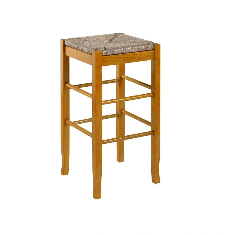 Sgabello da bar senza schienale, sedile in giunco intrecciato, 74 cm H, Nero / Cappuccino / Rovere / Crema, Posti 1
