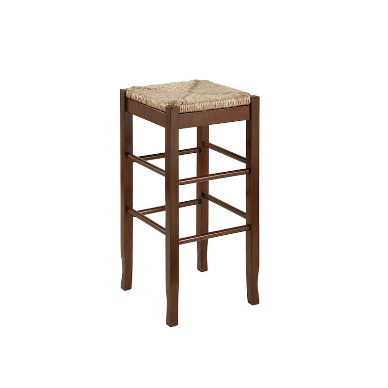 Sgabello da bar senza schienale, sedile in giunco intrecciato, 74 cm H, Nero / Cappuccino / Rovere / Crema, Posti 1