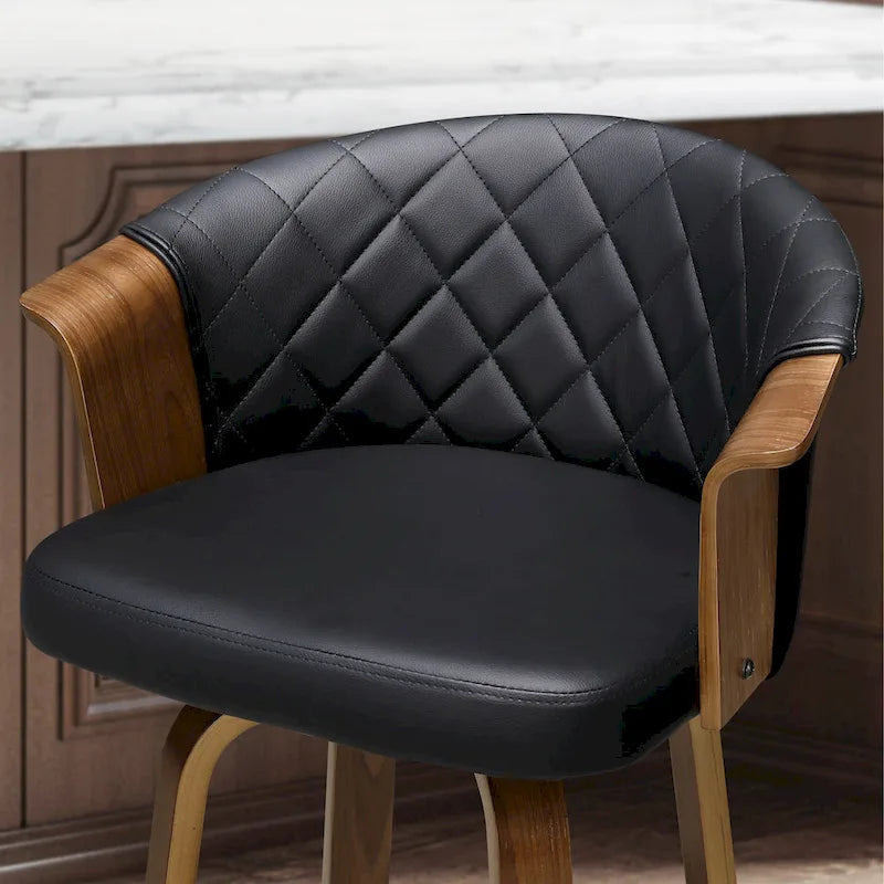 Sgabelli da bancone girevoli in similpelle nera/marrone, stile Mid-Century, set da 2