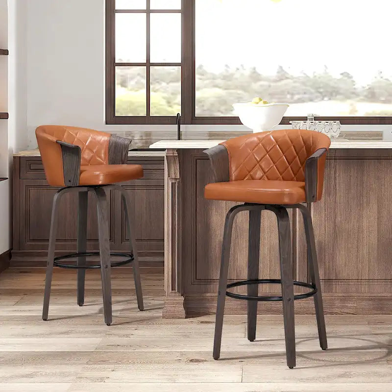 Sgabelli da bancone girevoli in similpelle nera/marrone, stile Mid-Century, set da 2
