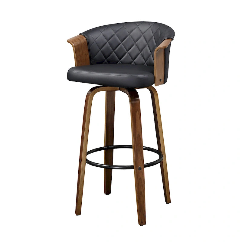 Sgabelli da bancone girevoli in similpelle nera/marrone, stile Mid-Century, set da 2