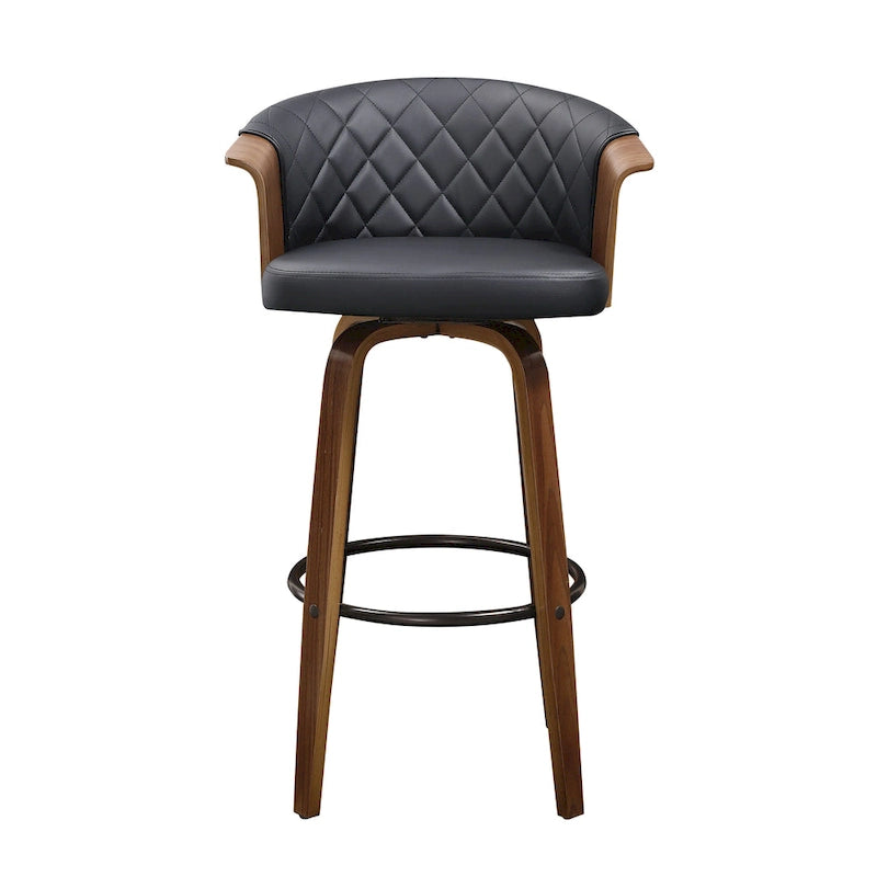 Sgabelli da bancone girevoli in similpelle nera/marrone, stile Mid-Century, set da 2
