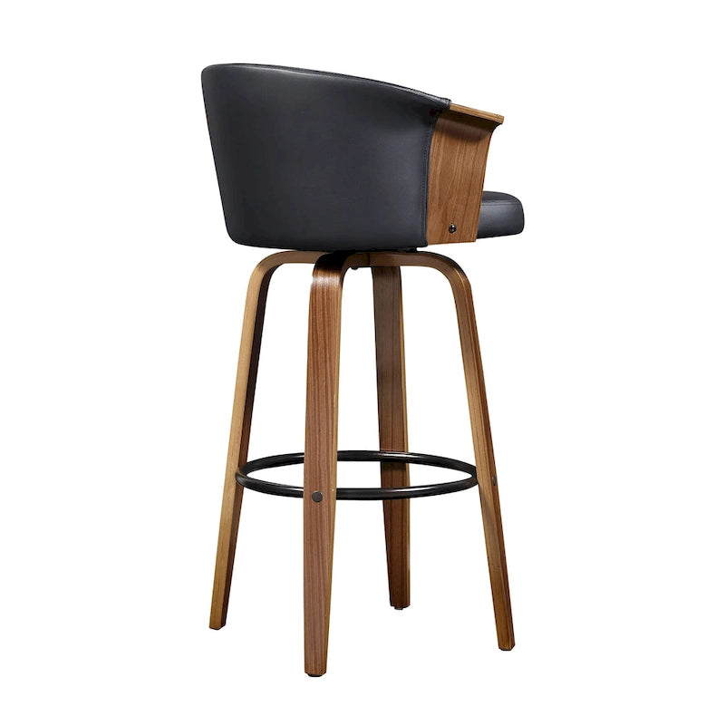 Sgabelli da bancone girevoli in similpelle nera/marrone, stile Mid-Century, set da 2