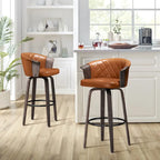 Sgabelli da bancone girevoli in similpelle nera/marrone, stile Mid-Century, set da 2