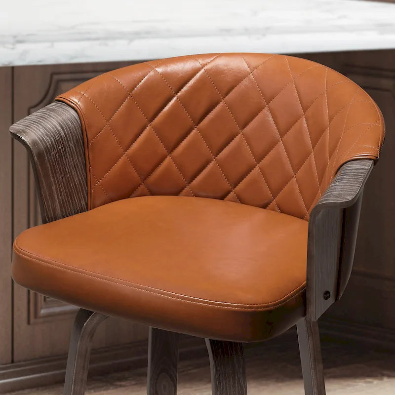 Sgabelli da bancone girevoli in similpelle nera/marrone, stile Mid-Century, set da 2