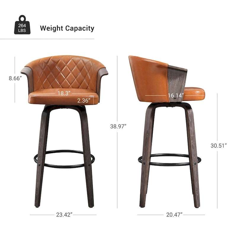 Sgabelli da bancone girevoli in similpelle nera/marrone, stile Mid-Century, set da 2