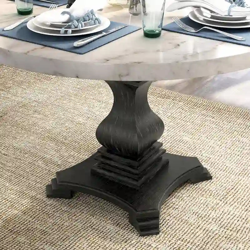 Tavolo da pranzo rotondo con piedistallo antico bianco/nero, 4 posti