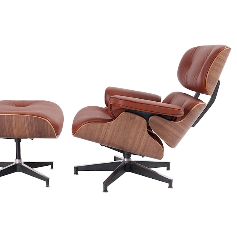 Poltrona reclinabile con poggiapiedi in noce e pelle beige, 2 pezzi, 1 posto