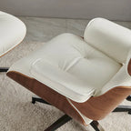 Poltrona reclinabile con poggiapiedi in noce e pelle beige, 2 pezzi, 1 posto