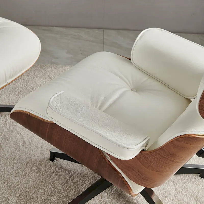 Poltrona reclinabile con poggiapiedi in noce e pelle beige, 2 pezzi, 1 posto